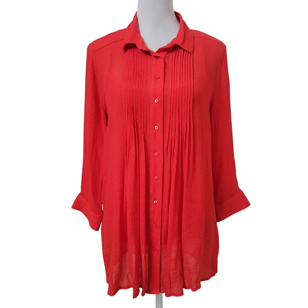 Fever Size M Red Pintuck Detail Long Sleeve Blouse with Removable Cami Set